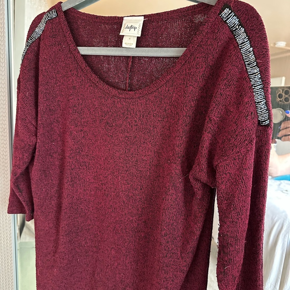 Burgundy Sweater with Sequin Detail